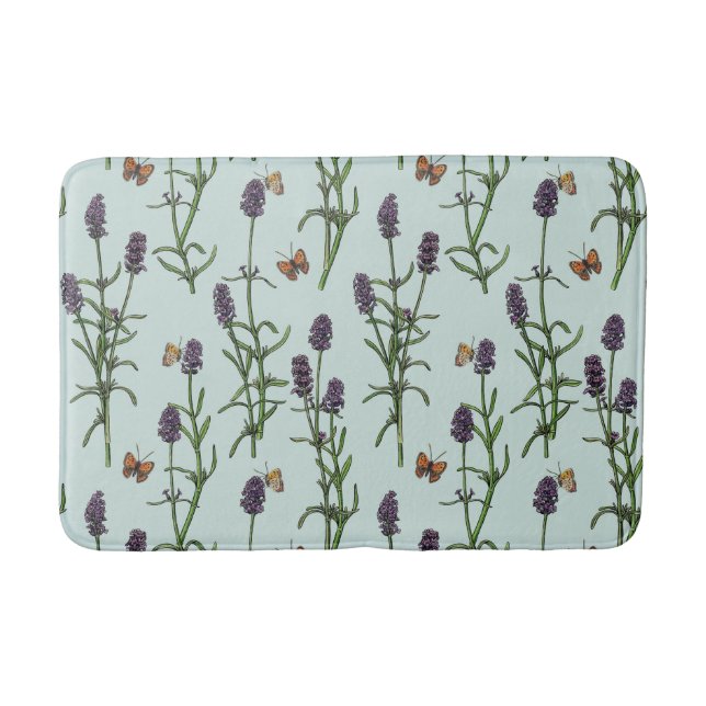 Lavendel und Schmetterlinge auf Meerglas Badematte (Vorderseite)