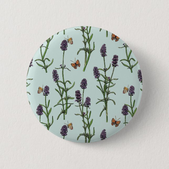 Lavendel und Schmetterlinge auf Meerglas Button (Vorderseite)