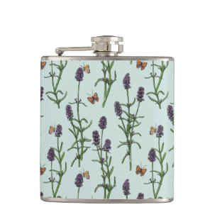 Lavendel und Schmetterlinge auf Meerglas Flachmann