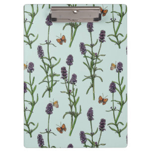 Lavendel und Schmetterlinge auf Meerglas Klemmbrett
