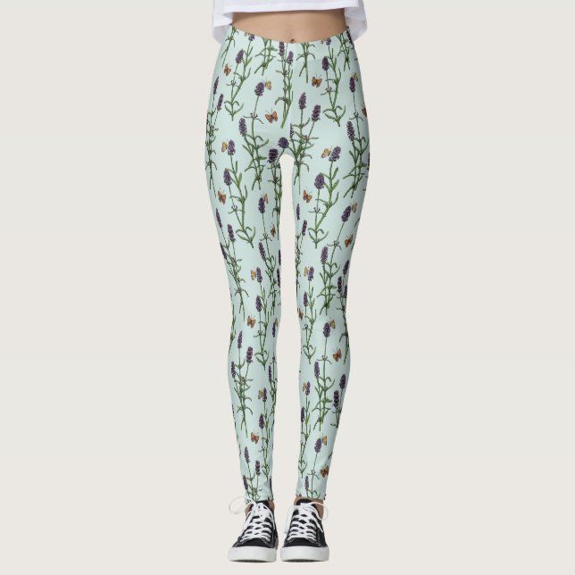 Lavendel und Schmetterlinge auf Meerglas Leggings (Vorderseite)