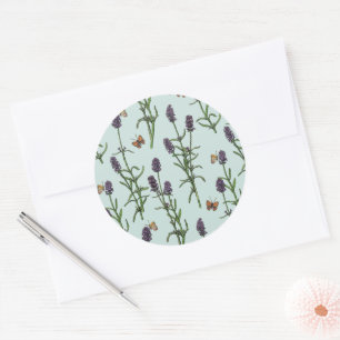 Lavendel und Schmetterlinge auf Meerglas Runder Aufkleber