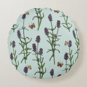 Lavendel und Schmetterlinge auf Meerglas Rundes Kissen