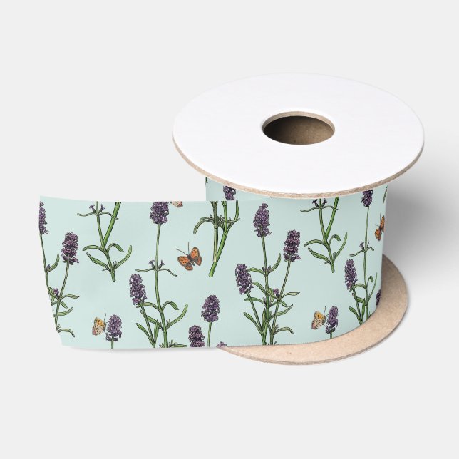Lavendel und Schmetterlinge auf Meerglas Satinband (Spule)