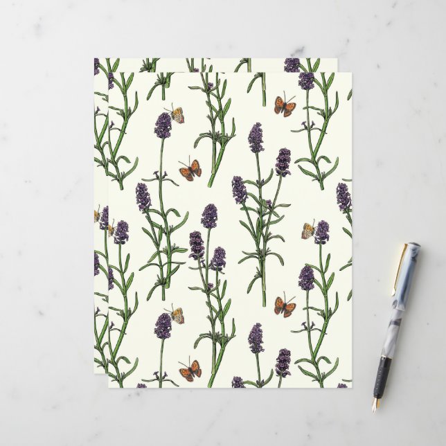 Lavendel und Schmetterlinge auf weiß (Vorderseite/Rückseite Beispiel)