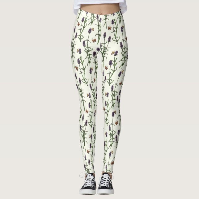 Lavendel und Schmetterlinge auf weiß Leggings (Vorderseite)