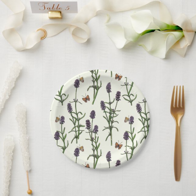 Lavendel und Schmetterlinge auf weiß Pappteller (Hochzeit)