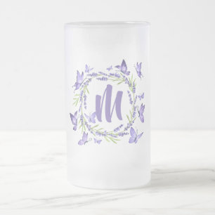Lavendel und Schmetterlinge mit Monogramm Mattglas Bierglas