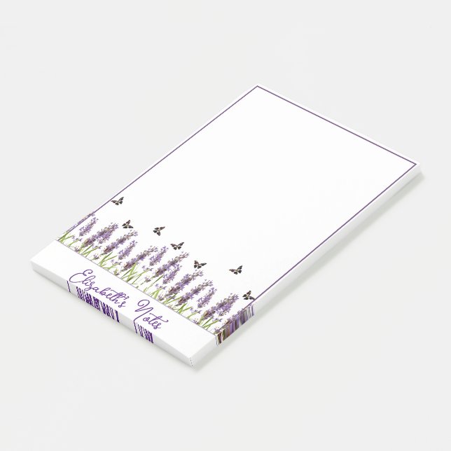 Lavendel und Schmetterlinge personalisiert Post-it Klebezettel (angewinkelt)