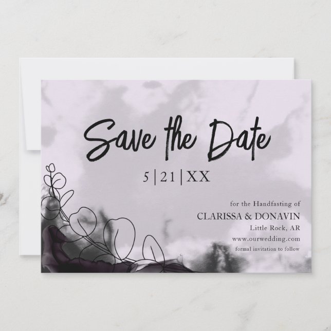 Lavendel- und Schwarz-Gotik-Save the Date Save The Date (Vorderseite)