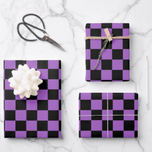 Lavendel und schwarz-kariertes Muster Geschenkpapier Set