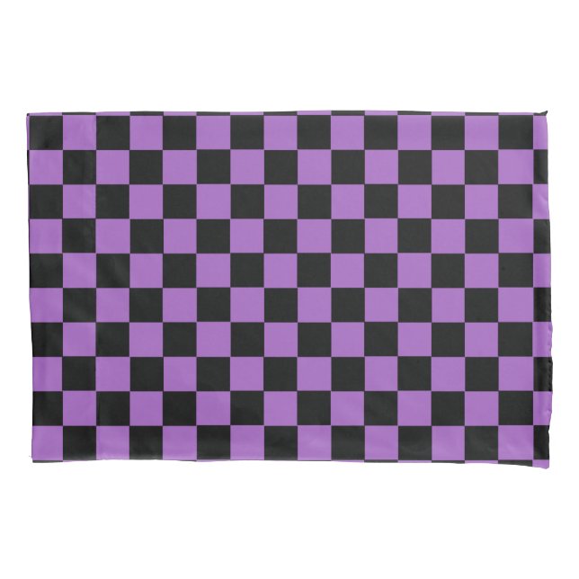 Lavendel und schwarz-kariertes Muster Kissenbezug (Vorderseite)