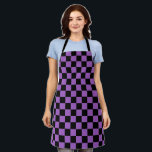 Lavendel und schwarz-kariertes Muster Schürze<br><div class="desc">Das klassische Vermisste Texturmuster. Lila und schwarz kariertes Muster. Einfache geometrische Formen. Abstraktes minimales Design.</div>