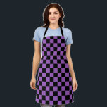 Lavendel und schwarz-kariertes Muster Schürze<br><div class="desc">Das klassische Vermisste Texturmuster. Lila und schwarz kariertes Muster. Einfache geometrische Formen. Abstraktes minimales Design.</div>