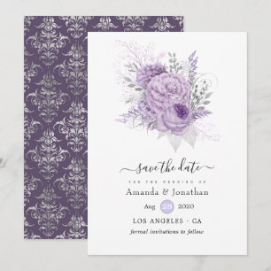 Lavendel- und Silber-Blumenhochzeit Save The Date