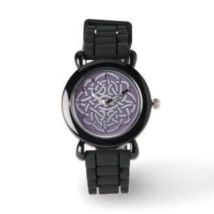 Lavendel-und Silber-Glitzer-keltische Knoten-Uhr Armbanduhr
