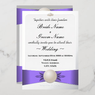 Lavendel- und Silber-Perlenband-Hochzeit und -Empf Folieneinladung