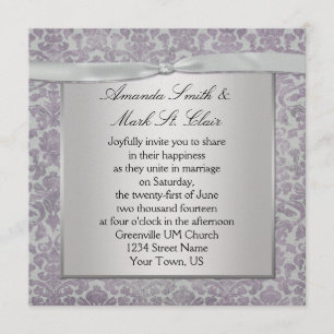 Lavendel und Silberschmiede Damask Hochzeit Einlad Einladung