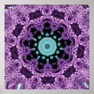 Lavendel-und Türkis-Blatt-Mandala Poster