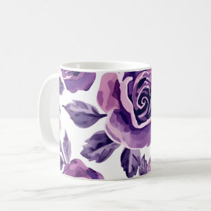 Lavendel- und Veilchen-Aquarell-Rosen-Blumenmuster Kaffeetasse