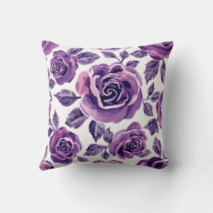 Lavendel- und Veilchen-Aquarell-Rosen-Blumenmuster Kissen
