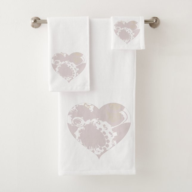 Lavendel- und Weißblumenherzen Badhandtuch Set (Insitu)