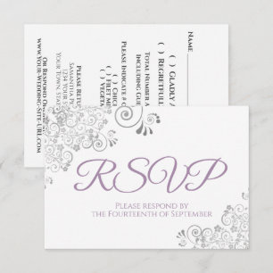 Lavendel und Weiße Elegante Silber-Spitzen-Hochzei RSVP Karte