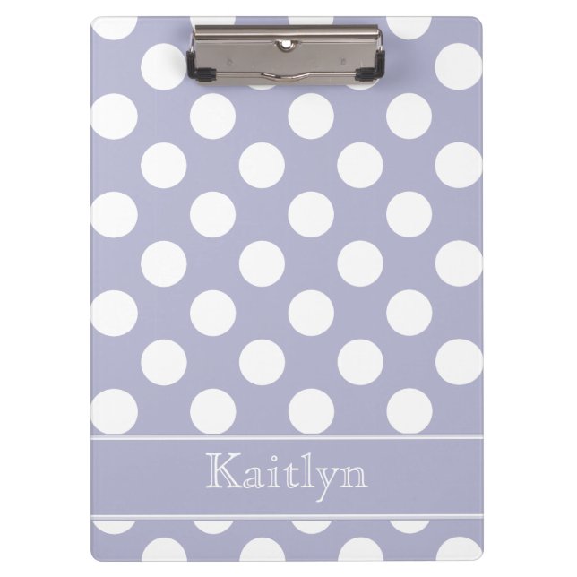 Lavendel und weiße Polka-Punkte personalisiert Klemmbrett (Vorderseite)