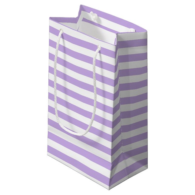 Lavendel und weiße Streifen Kleine Geschenktüte (Vorderseite Schrägansicht)