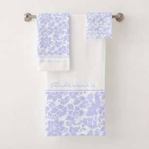 Lavendel und weißer Damast Badhandtuch Set