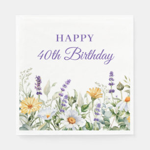 Lavendel und Wildblumen Alles Gute zum 40. Geburts Serviette