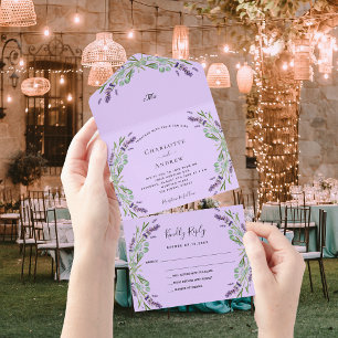 Lavendel-Veilchen-Blumen-Eukalyptus-Hochzeit All In One Einladung