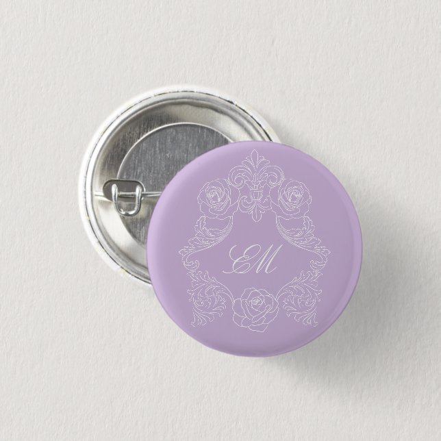 Lavendel-Victorian-Wappensiegel-Hochzeitsmonogramm Button (Vorne & Hinten)