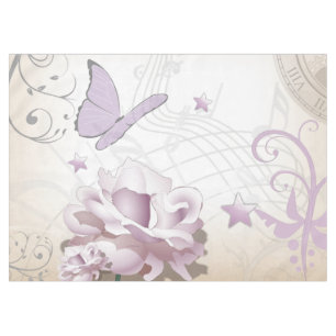 Lavendel Vintage Blume, Schmetterling, Musik, Uhre Tischdecke