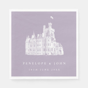 Lavendel Vintage Schloss Illustration Hochzeit Serviette