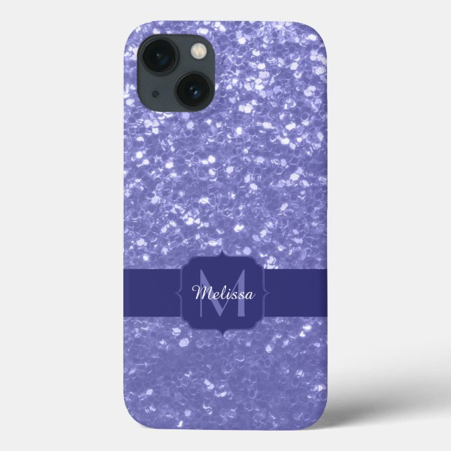 Lavendel violette Glitzern Glitzer bling Monogram Case-Mate iPhone Hülle (Rückseite)