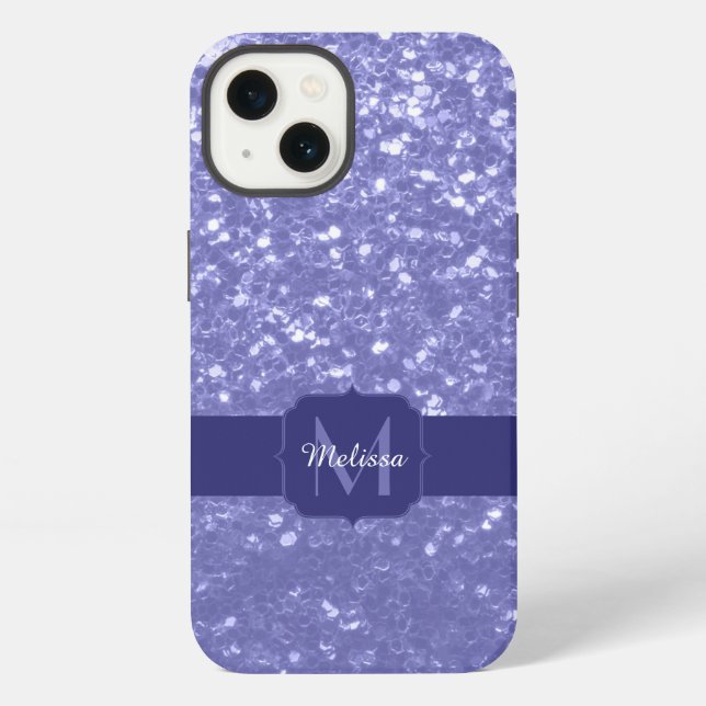 Lavendel violette Glitzern Glitzer bling Monogram iPhone Hülle (Rückseite)