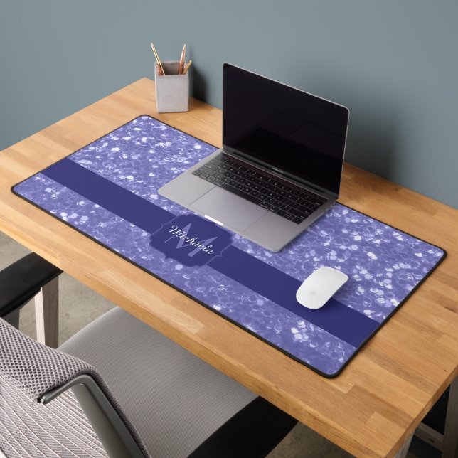 Lavendel violette Glitzern Glitzer bling Monogram Schreibtischunterlage (Büro 2)