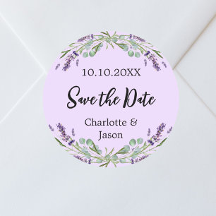 Lavendel violette Hochzeit Sichern Datum Runder Aufkleber