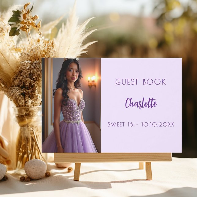 Lavendel violettes Foto Sweet 16 Gästebuch (Von Creator hochgeladen)