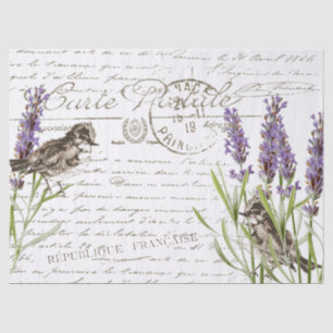 Lavendel-Vogel-Postkarte Französisches Schriftdeco Seidenpapier