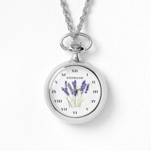 Lavendel-Wasserfarbe-Blumen-Violett-Modern Armbanduhr