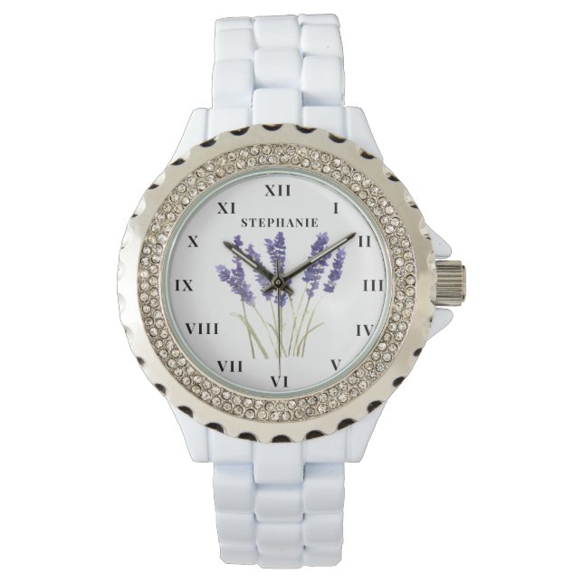 Lavendel Wasserfarbe Lila Moderne Armbanduhr (Vorderseite)