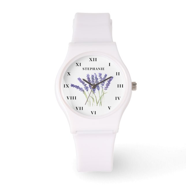 Lavendel Wasserfarbe Lila Moderne Armbanduhr (Vorderseite)