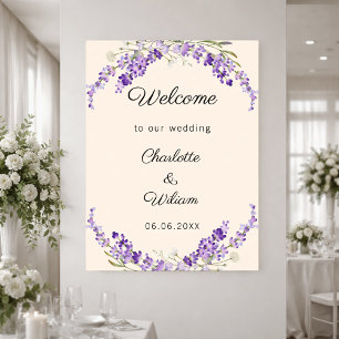 Lavendel-Wasserfarben-Creme-Hochzeitsbegrüßung Poster
