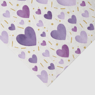 Lavendel-Wasserfarben-Herzen mit goldenem Glanz Seidenpapier