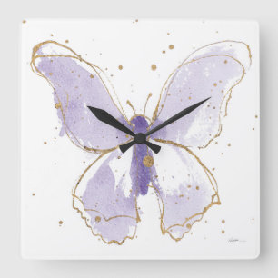 Lavendel Wasserfarbenschmetterling Quadratische Wanduhr
