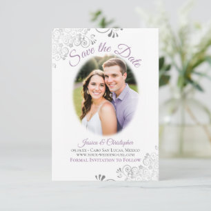 Lavendel & Weiß Einfache Elegante Hochzeit Oval-Fo Save The Date