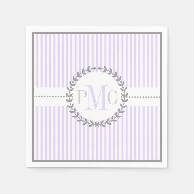Lavendel, weiß gestreifte Muster Hochzeit Serviette (Vorderseite)