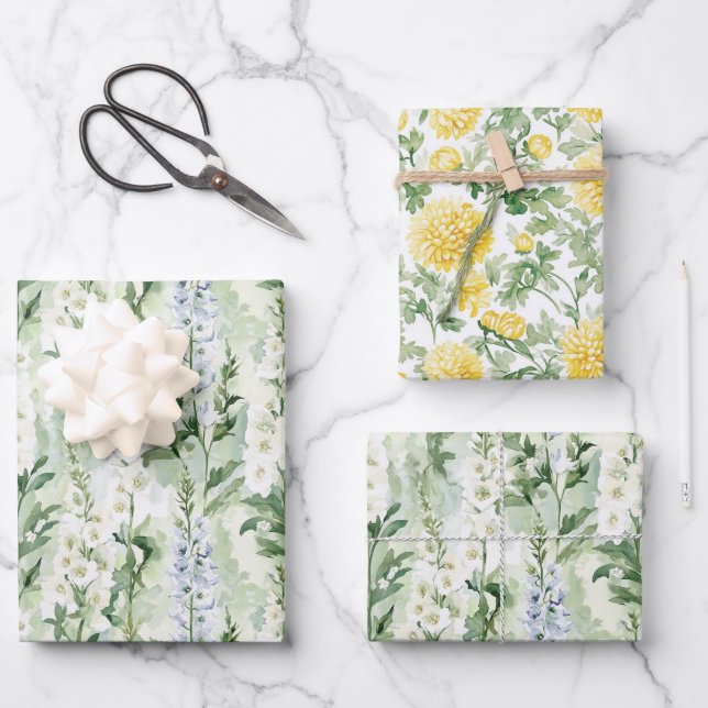 Lavendel-weiße Delphinium-Blüten Brautdusche Geschenkpapier Set (Vorderseite)